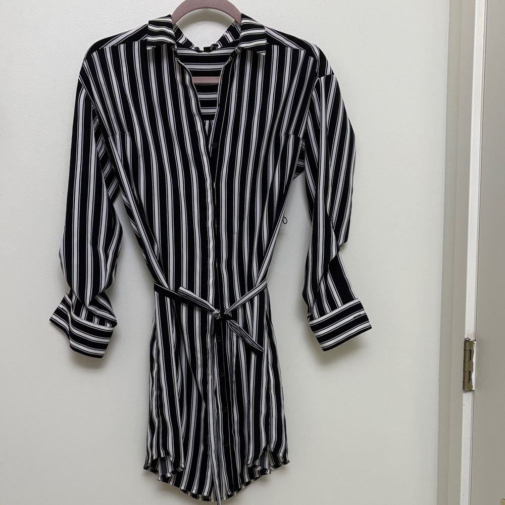 Black and White Striped Shirt Dress